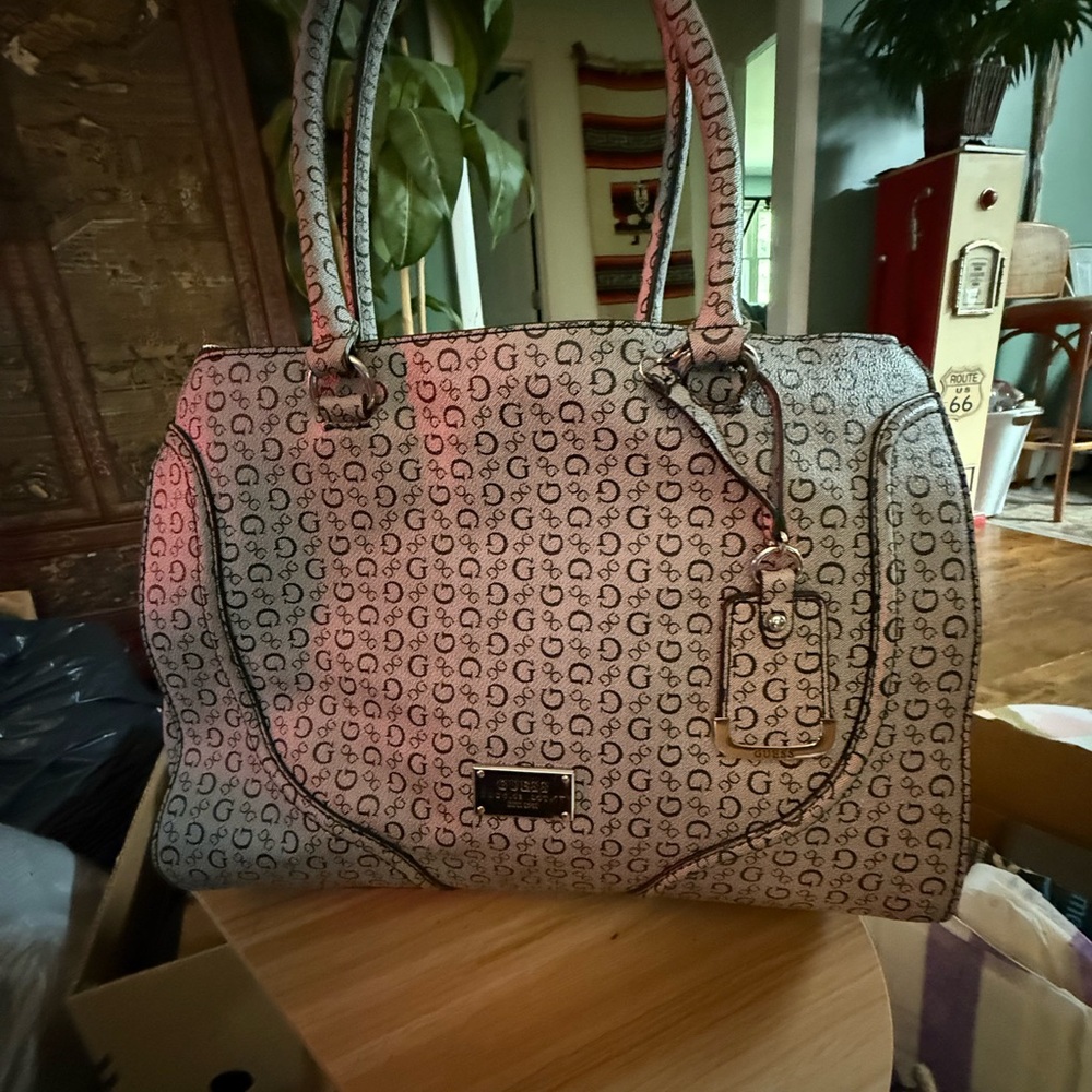 G by Guess Black and White Logo Tote